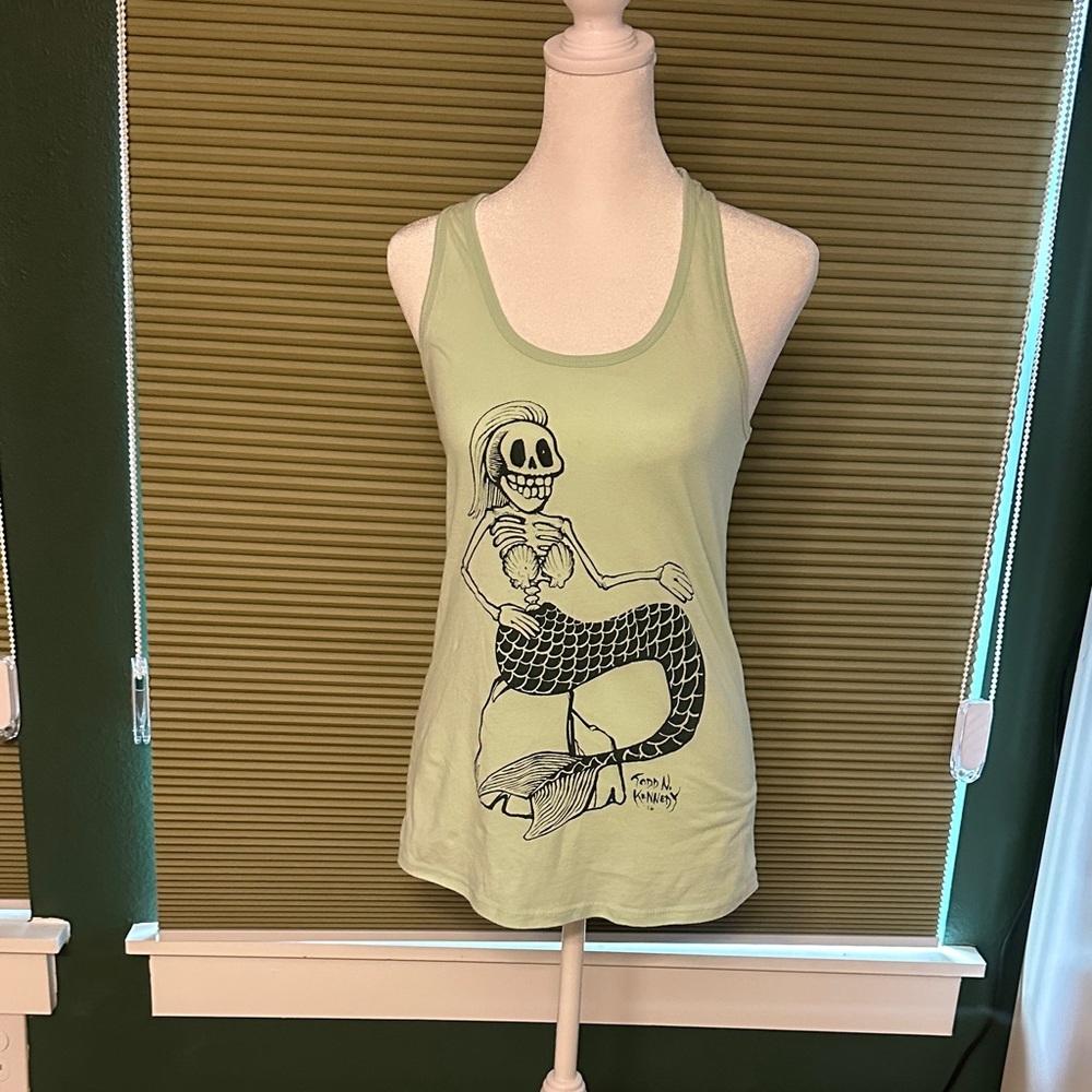 Mint Green Skeleton Mermaid Graphic Design Tank Top